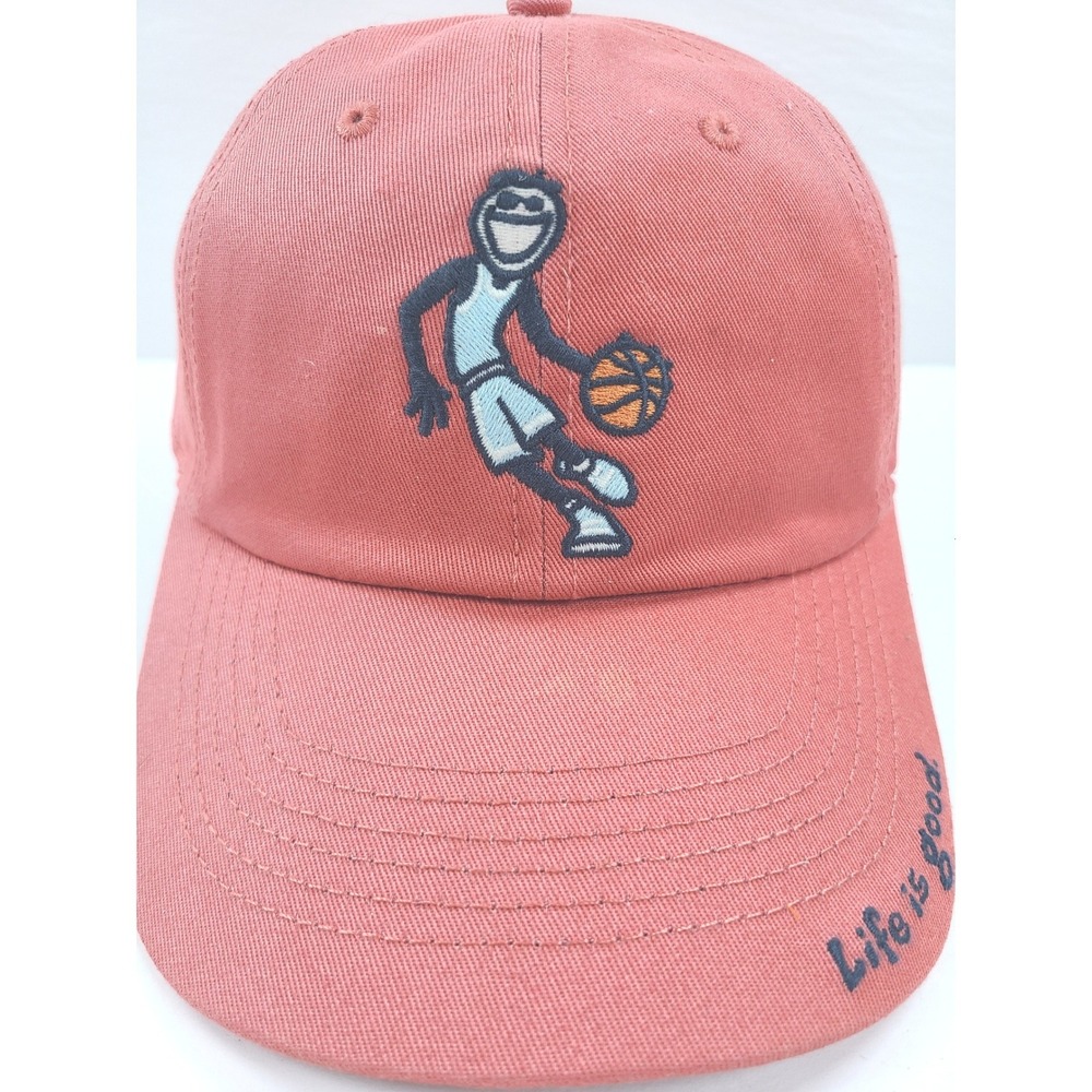 Life is Good Jake Basketball Embroidered Adjustable Dad Hat Salmon Pink Cap